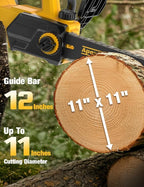 12 Inch Brushless Electric Chainsaw Cordless, for Dewalt Battery 20V, Compact Chainsaw with 44.3 FT/S Powerful Cutting, Auto Oiler Low Kickback Battery Powered Chain Saw for Tree Trimming Wood Cutting