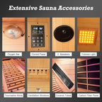 Infrared Sauna Room with Recliner, 1 or 2 Person Home Canadian Hemlock Luxurious Wooden Traditional Indoor Corner Dry Heat Sauna Room, 2300W/220V, 8 Heating Panels, 7 Color Lights, Oxygen Bar