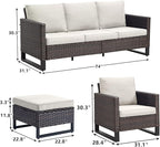 Rilyson Wicker Outdoor Patio Furniture Set - 5 Piece Patio Conversation Set with 2 Wicker Armrest Chairs,2 Rattan Ottoman and 1 Couch for Outside Porch Deck Backyard Garden(Brown/Beige)