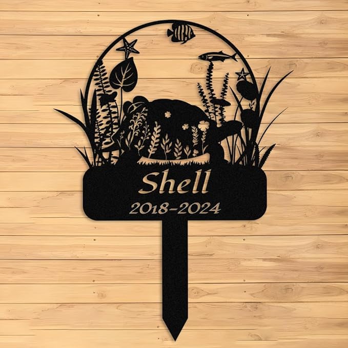Custom Floral Turtle Memorial Stake,Personalized Metal Turtle Grave Marker,Outdoor Tortoise Sign Garden Yard Decor,Gift for Turtle Lover Turtle-2 12inch