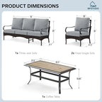 MFSTUDIO 4 Pieces Outdoor Patio Furniture Set, Metal Outdoor Conversation Set, Rattan Wicker Patio Sectional Sofa Set with 2 x Fixed Single Sofa, 3-Seat Sofa, 1 x Coffee Table, Grey