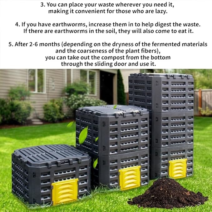 Large Fertilizer Fermentation Box, Plastic Compost Bin, Lightweight Outdoor Composting Box Suitable for Garden, Courtyard and Kitchen(Black,Large)
