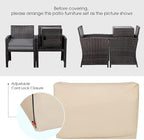 Tangkula 3 Pieces Outdoor Wicker Conversation Set with Waterproof Cover, 2 Patio PE Rattan Cushioned Chairs with Side Storage Table, Suitable for Front Porch, Balcony, Garden, Poolside and Yard (Grey)