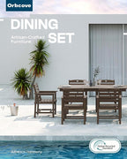 Patio Table and Chairs Set with Umbrella Hole, HDPE Patio Dining Set for 4, Outdoor Dining Set for Lawn, Patio, Porch, Deck, Poolside, Yard (Mahogany, 5-Piece)