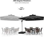 PURPLE LEAF 10 Feet Solar Powered LED Square Cantilever Umbrella With Base Patio Umbrellas Windproof Hanging Umbrella Outdoor Offset Umbrellas, Black