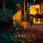 LIFFY Metal Chicken Yard Decor, 20" Rooster Outdoor Garden Solar Lights,Rooster Decorative Statues Outside with Led Light for Landscape Patio Lawn Backyard