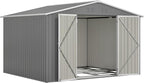 10X8 FT Outdoor Tool Storage Shed with Metal Foundation & Lockable Doors, All Weather Metal Sheds for Garden, Patio, Backyard, Lawn, Gray