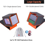 AFIING MTG Deck Box for Commander Display,Card Deck Case Fits 100 Double Sleeved Cards, Magic Commander TCG Card Storage Box with 2 Dividers,Dice Bag and 1 Toploader(Black/Orange)