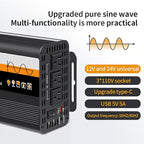 1500W Pure Sine Wave Inverter (3000W Peak), 12V/24V Auto-Detect, 50Hz/60Hz Switchable, LCD Display, Type-C Fast Charging, Silent Design, Overload & Overheat Protection for RV, Home (Black-1500W)