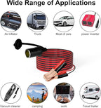 LVYUAN Cigarette Lighter Socket with Battery Alligator Clip, Female Cigarette Lighter Socket to 12V Battery Alligator Clips Charger Extension Cord Automotive Battery Clip-On Extension Cable (12FT)