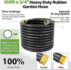 SPECILITE 3/4" Garden Hose 100 ft with High Flow Nozzle, Heavy Duty Flexible Hybrid Rubber Water Hose for Outdoor, Lightweight, Leak-Proof, No-Kink, 3/4"Brass Fittings,Black