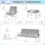 MFSTUDIO 5 Pieces Patio Conversation Sets,Outdoor Metal Furniture Sofas with 1 x 3-Seat Sofa, 2 x Rocking Chairs,2 x Ottoman,Wrought Iron Frame with Peacock Blue Cushion for Patio Courtyard Balcony