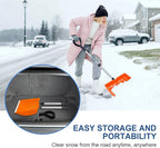 Ergonomic Large Snow Shovel for Driveway: 48-Inch Dual-Lock Knob Anti-Wobble Handle, 16" Plastic Blade w/Metal Edge, Ultra-Light 1.9 lb, Portable Aluminum Shaft, Car, Camping & Emergency, Orange