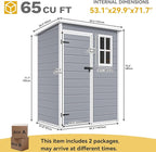 DWVO 5x3ft Resin Outdoor Storage Shed with Floor, Waterproof Lockable Storage Shed with Window, Plastic Outside Tool Storage for Garden, Backyard, Patio, Lawn, Gray