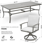 HAPPATIO Aluminum 9 Piece Patio Dining Set, Outdoor Swivel Dining Chairs and Dining Table, Aluminum Outdoor Dining Set for 8, Patio Dining Furniture with Washable Cushions (Gray)