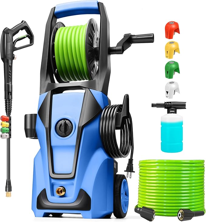 Pressure Cleaner 5000 PSI 4.0 GPM Adjustable Pressure, Power Cleaners Powered with 33ft Pressure Hose, 4 Nozzles and 500ml Foam Cannon, Cleaner Machine for Home, Car, Blue