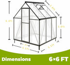 6 x 6 FT Greenhouse for Outdoors,Aluminum Large Walk-in Greenhouse,Dark Gray