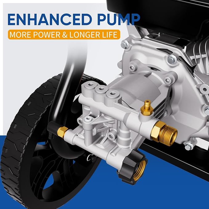 TOOLCY Gas Pressure Washer 3400PSI/2.8GPM Power Washer Upgraded Pump, 30ft Hose, Onboard Soap Tank, Spray Gun &5 Quick-Connect Nozzles for Driveway, Deck, Car Cleaning