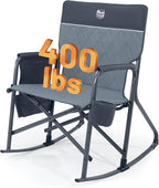 TIMBER RIDGE Folding Oversized Rocking Camping Chair, 400lbs Capacity Portable Outdoor Rocker with Hard Armrests, Cup Holder & Side Pocket, Quick-Fold Design for Outdoor, Patio, Lawn, Grey