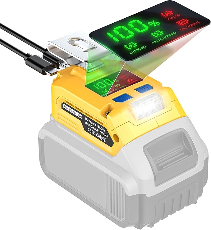 Battery Charger Compatible with DeWALT 20V Battery: Ecarke Power Satation with USB Wall Charging Adapter - Power Inverter 65W Portable Charger Adapter