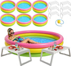 13 Pcs Outdoor Movie Night Inflatable Swimming Pool 51in x 13in Colorful Blow up Pools with Foldable Portable Serving Tray Table and Pump for Birthday Party Activities (60 x 13 Inch)