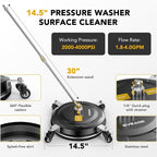 EVEAGE 14.5" Pressure Washer Surface Cleaner, Upgraded Stainless Steel Pressure Washer Accessories with 4 Weels & 1/4" Quick Connector, 4,000 PSI Power Washer for Driveways Sidewalks Patios Cleaning