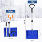 Ergonomic Large Snow Shovel for Driveway: 48-Inch Dual-Lock Knob Anti-Wobble Handle, 16" Plastic Blade w/Metal Edge, Ultra-Light 1.9 lb, Portable Aluminum Shaft, Car, Camping & Emergency, Blue