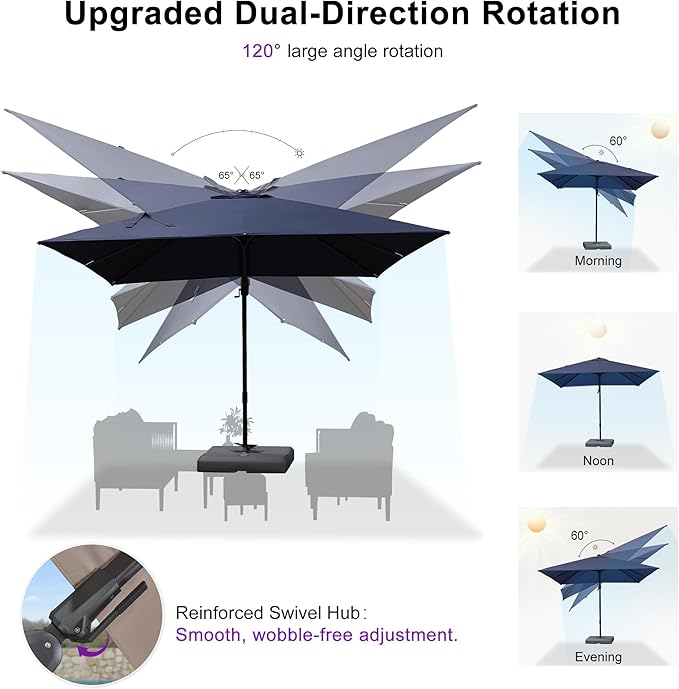 PURPLE LEAF 11' X 8' Swivel Outdoor Patio Aluminum Umbrella with Base Left-right Tilting Cantilever Offset Umbrella with UV Resistant Heavy Duty Fabric for Deck Pool Patio Backyard, Ocean Slate