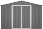10 x 10 FT Outdoor Storage Shed, Large Metal Tool Sheds with Updated Frame Structure and Lockable Doors, Garden Shed for Backyard Garden Patio Lawn, Grey