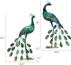 Kircust Metal Peacock Sculptures - Set of 2 Outdoor Garden Yard Art, Durable Weather-Resistant Lawn Statues, Hand-Painted, 30.7" H - Ideal for Backyard, Patio, and Porch Decor