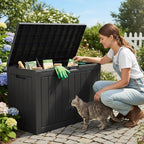 45 Gallon Deck Box, Small Outdoor Storage Box Waterproof, UV-Resistant and Weatherproof Outside Resin Storage Bin for Outdoor Patio Furniture Pillows, Pool Supplies, Garden Tools, Black