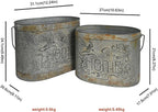 Set of 2 Vintage Distressed Metal Planter, Decorative Flower Buckets with Floral Embossing, Rustic Farmhouse Flower Pot for Herbs Succulents, Wedding Party Home Decor Accents