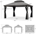 PURPLE LEAF 12' X 14' Patio Hardtop Gazebo Aluminum Outdoor Gazebo with Double Galvanized Steel Roof for Deck Backyard All Weather Outdoor Pavilion Curtain and Netting Included, Light Grey