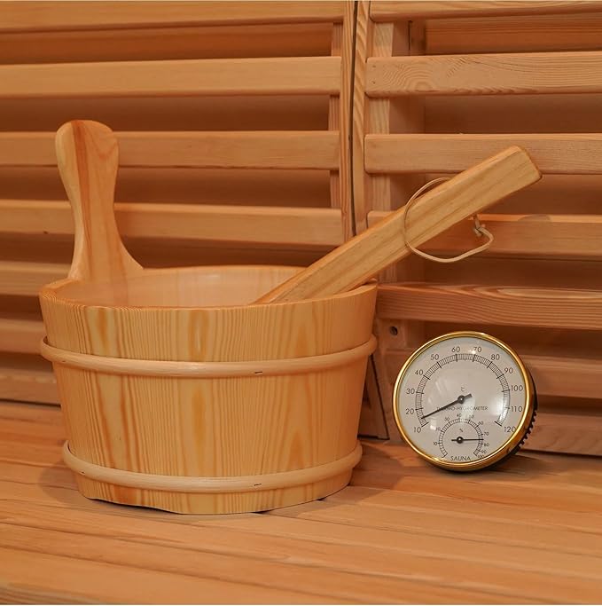 ZONEMEL Indoor and Outdoor Barrel Sauna Room, Canadian Hemlock Wood Steam Sauna with 4.5KW ETL TOULE Heater, Sauna Stove, Water Bucket, Rocks, 195℉, 220V (Hemlock, 3-4 Person)