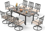 PHI VILLA 9 Pieces Outdoor Dining Set, Expandable Metal Table (64"-82") and 8 Swivel Dining Chairs – Perfect for Patio, Garden, Deck, Porch, and Yard, 9PCS Outdoor Dining Set Style 5