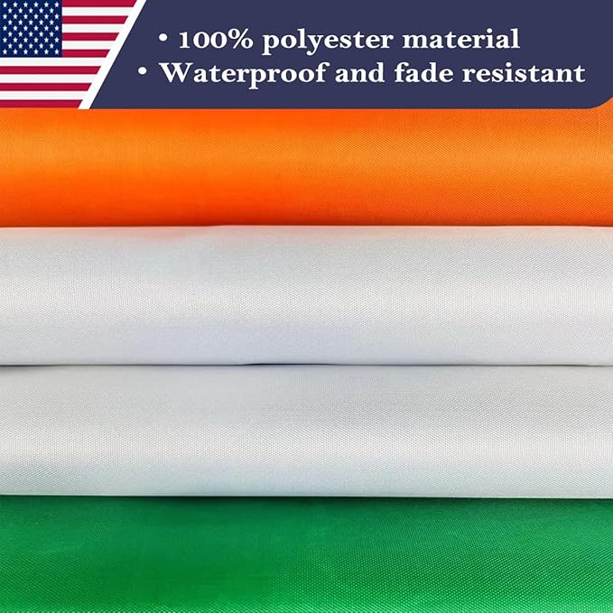 Double Sided Ireland Flag 2x3 Made in USA Outdoor Heavy Duty 3 Ply Polyester Irish Flag with White Starting Tape and 2 Brass Grommets