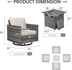 Outdoor Swivel Rocker Chairs Set of 4 with Fire Pit Table - 5 Peice Wicker Patio Furniture Set Conversation Set with 50,000 BTU Fire Pit for Deck Backyard - Grey Wicker Beige Cushion