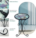HONGLAND Outdoor Side Table, Small Outdoor Table, 12" Round Patio Side Table End Table, Glass Plant Stand, Small Bistro Coffee Table for Garden Patio Porch Living Room (Pelican)