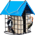 Kingsyard Double Suet Bird Feeder with Weatherproof Roof & Perch, All Metal, Suet Cakes Cage Bird Feeder for Outdoors Hanging, Easy to Clean & Refill, Blue