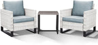 HUMMUH Outdoor Patio Chairs Metal Frame Wicker Dinning Chairs with Side Table 4 inch Seat Cushions Light Blue