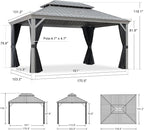PURPLE LEAF 11' x 15' Permanent Hardtop Gazebo with Galvanized Steel Double Roof and Aluminum Frames Outdoor Large Pavilion Gazebo for Patio Deck Garden, Netting and Curtains Included, Light Grey