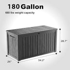 180 Gallon Large Deck Box,Resin Outdoor Storage Box with Lockable for Patio Furniture, Pool Accessories, Garden Tools Waterproof Outside Storage Box, Black