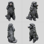 Porch Greeter Dog Statue with Flip-Over “Welcome/ON Patrol” Hanging Plaque and Solar Walkway Lantern, Black Sitting Poodle Yard Accent
