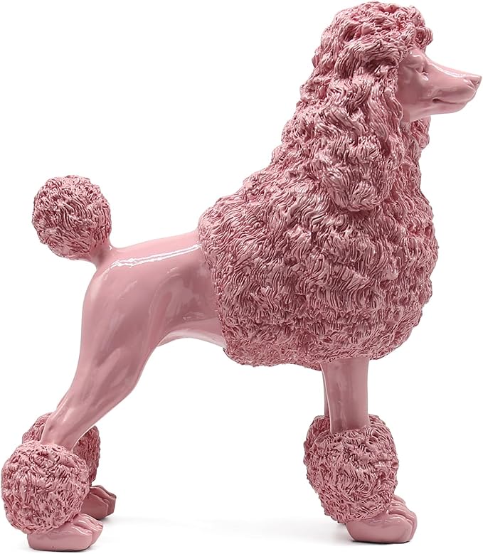 Lukitas Standing Pink Poodle Sculpture Decor, Decorative Dog Statue, Animal Ornament for Garden Home, Resin 10''