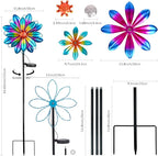 Flower Solar Wind Spinners- Metal Colorful Spinning Windmill Garden Ligths with LED Outdoor Decorative Stake Lighting Waterproof Flower Sculpture for Patio Yard