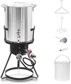 Red Mountain Valley 30Qt Turkey Fryer with Propane Burners for Outdoor Cooking, Aluminum Turkey Fryer Pot Basket, Propane Deep Fryer, Seafood Boil with Spigot,Timer, Marinade Injector, Turkey Rack