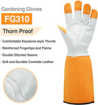 DEX FIT FG310 Gardening Gloves for Women & Men, Long Thorn Proof Leather Sleeves Protection, Comfortable, Durable for Cactus, Rose Bush Pruning and Garden and Yard Work; Orange L (9) 1 Pair