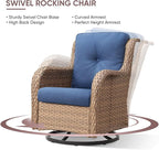 4 Piece Patio Furniture-All-Weather PE Wicker Outdoor Patio Furniture with Swivel Rocker Chairs,Outdoor Couch, Set with Coffee Table-Yellow/Blue