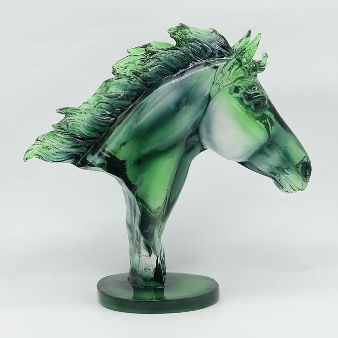 Lukitas Green Horse Head Statue - Modern Abstract Home Decor Sculpture, Elegant Living Room Office Accent Piece, Handcrafted Art Glass-Like Ornament, Transparent Resin 12''