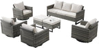 Rilyson Wicker Outdoor Patio Furniture Set - 7 Piece Patio Conversation Set with 4 Swivel Rocker Chairs,2 Rattan Ottoman and 1 Couch for Outside Porch Deck Backyard(Mixed Grey/Beige)